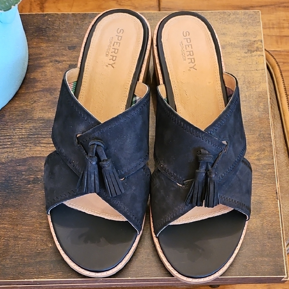 Sperry Black Mules with Criss-Cross Design